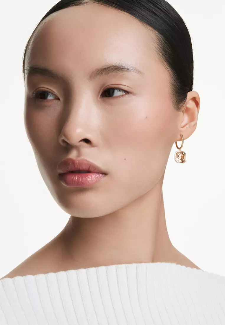 Millenia drop earrings, Square cut, Caramel, Gold-tone plated