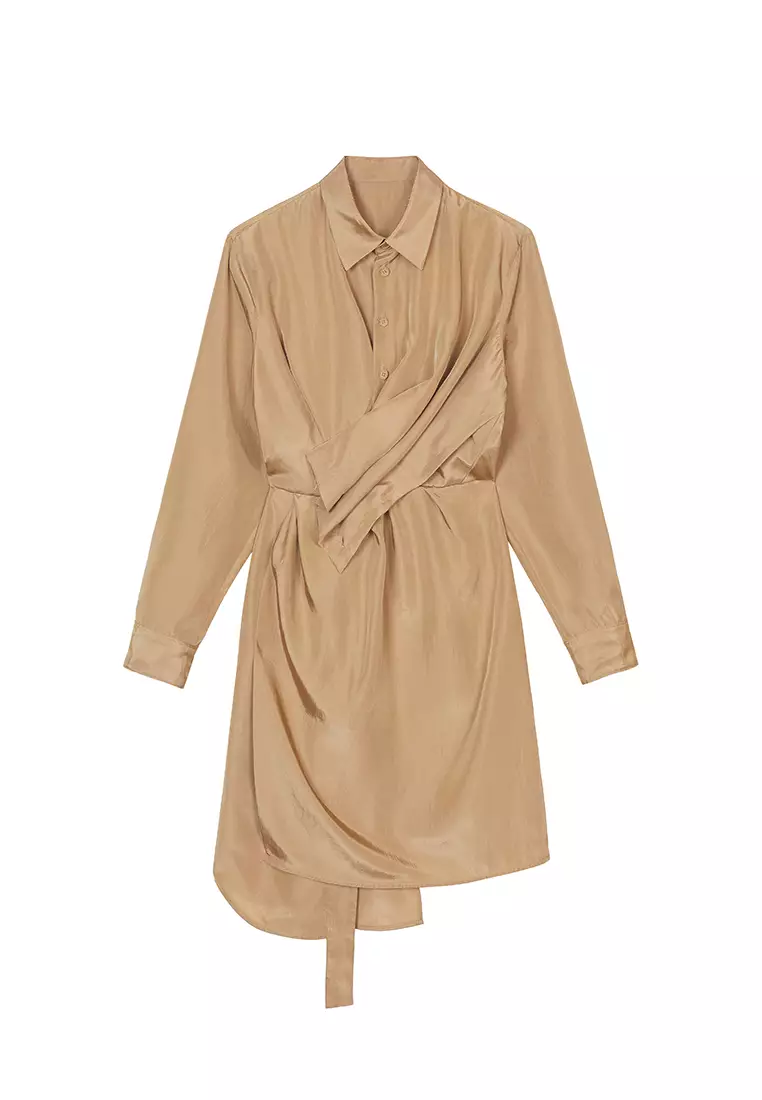 Plain Weave X-Line Loose Everyday Casual Long Sleeve Dress