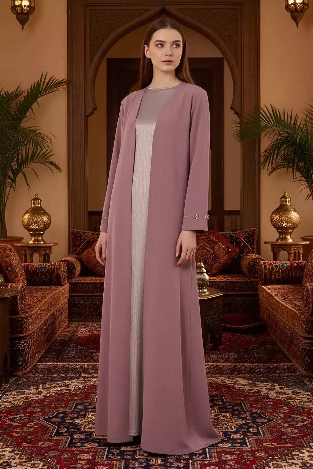 Demure Studio Aluna Crystal Open Abaya - Dusty Mauve