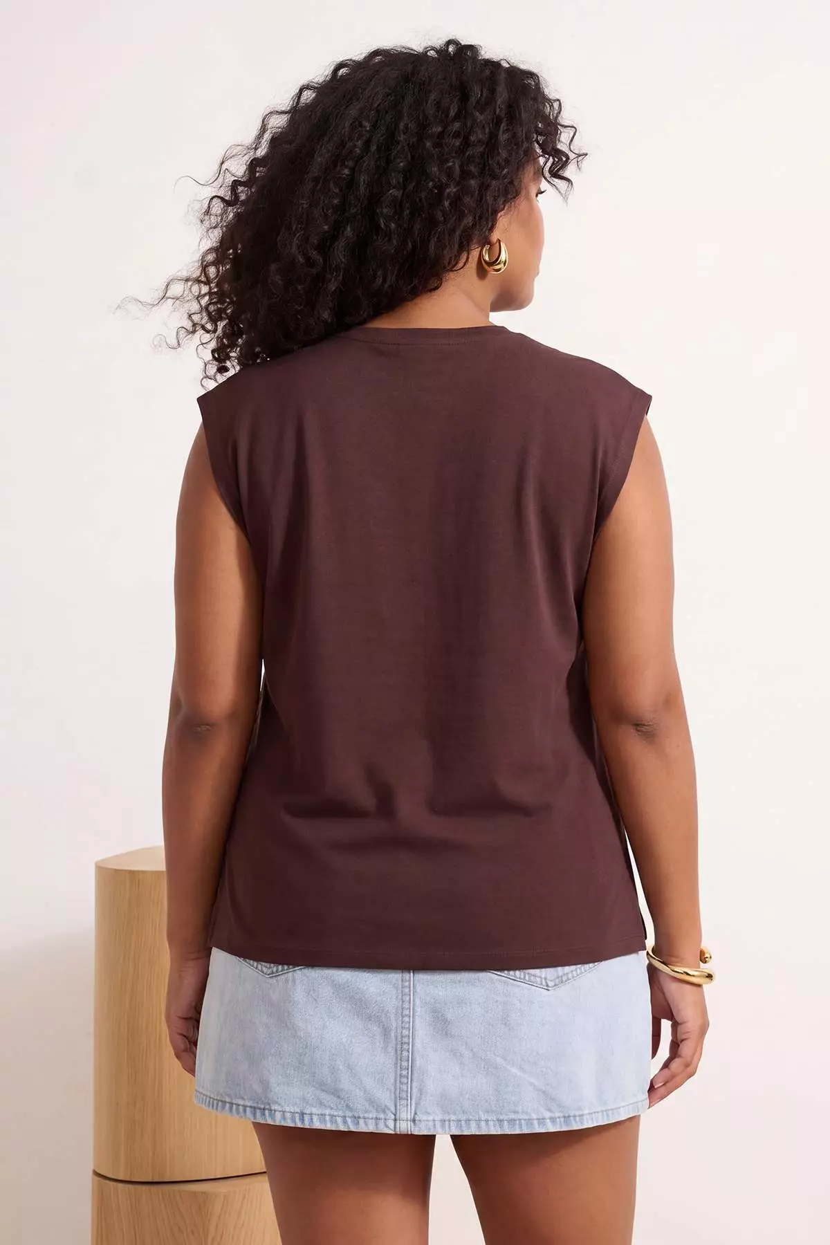 Brown-White 2-Pack Oversize Fit Basic Plus Size T-Shirt Tbbss26Bf00030