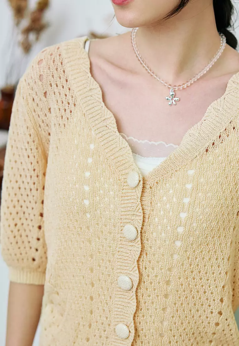 Textured Knit V-Neck Cardigan Top [FA2720]
