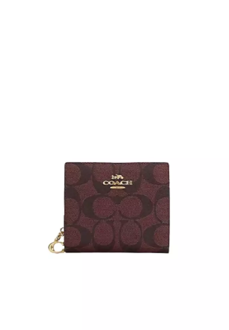 COACH Coach Snap Wallet Signature Canvas In Oxblood Multi C3309 2024
