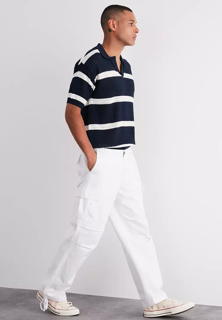 Loose Fit Cuffed Tie-Detail Cargo Pants