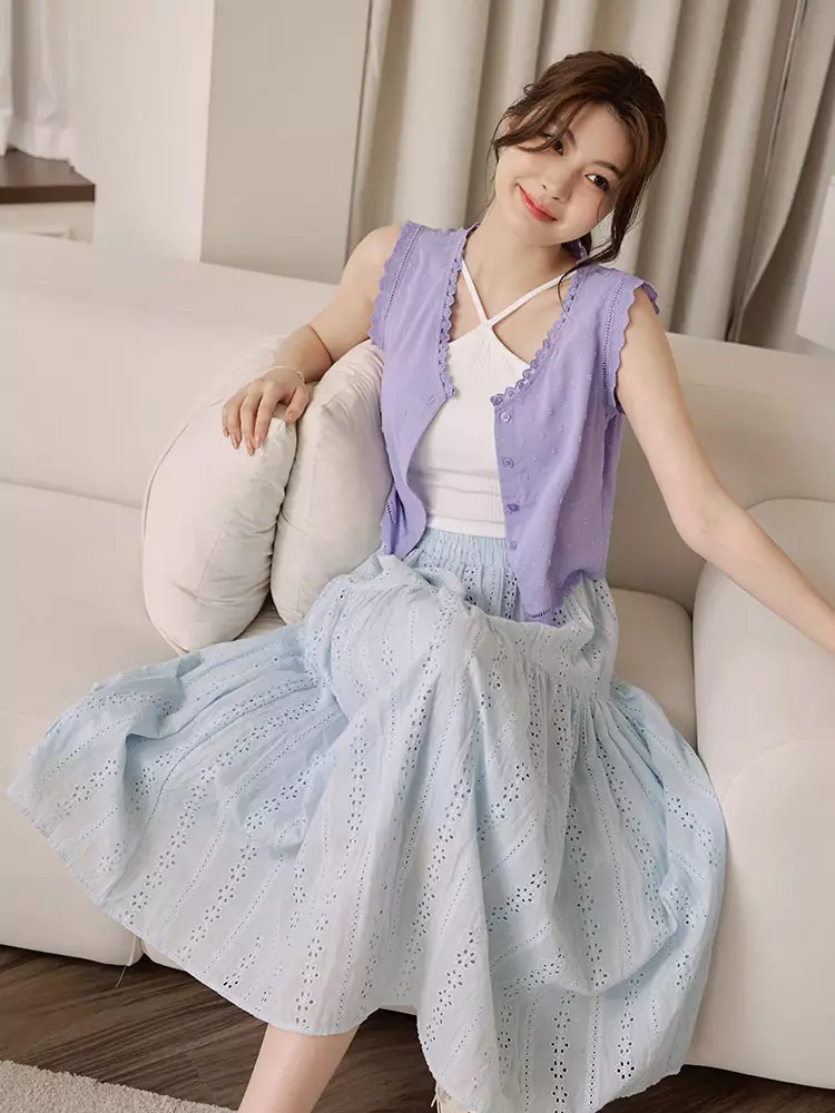 Buy OBSTYLE Lace Textured Open-Front Cropped Vest [AB18778] 2026