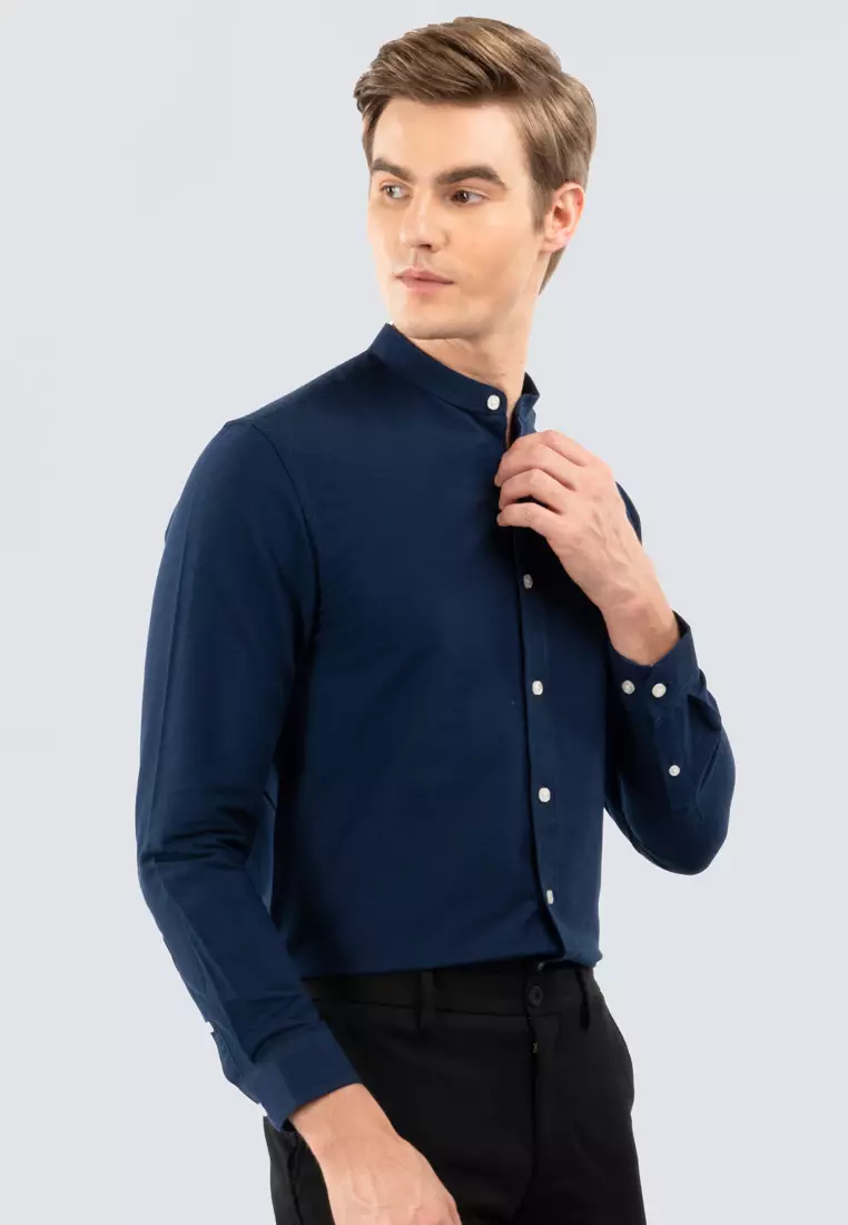 Polo Haus - Men’s Cotton Mix Signature Fit Mandarin Collar Long Sleeve MBLSE002