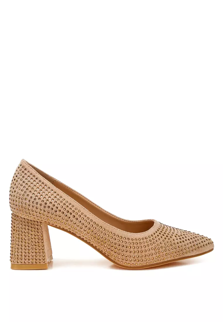 Discount on London Rag  shoes - SKU: Rhinestones Embellished Pumps in Beige