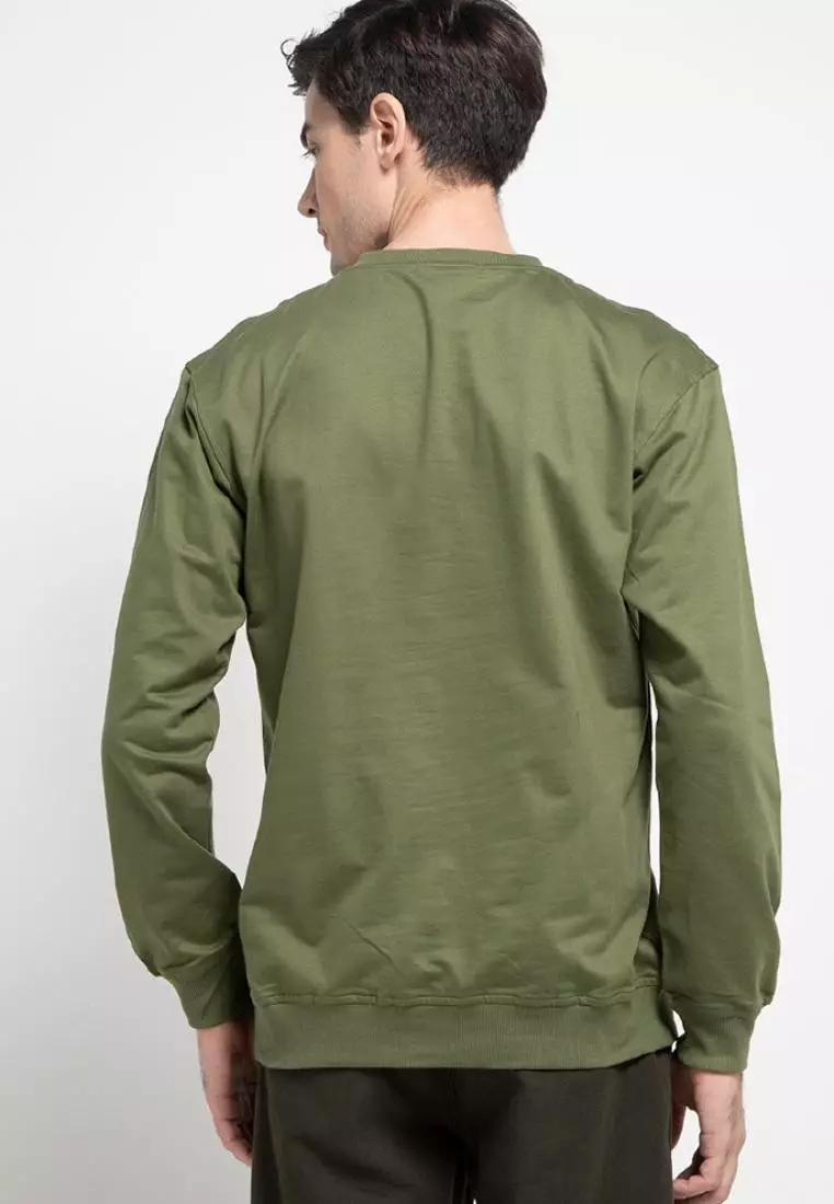 MO197 Thirdday sweater casual pria katakana x paragraph hijau army