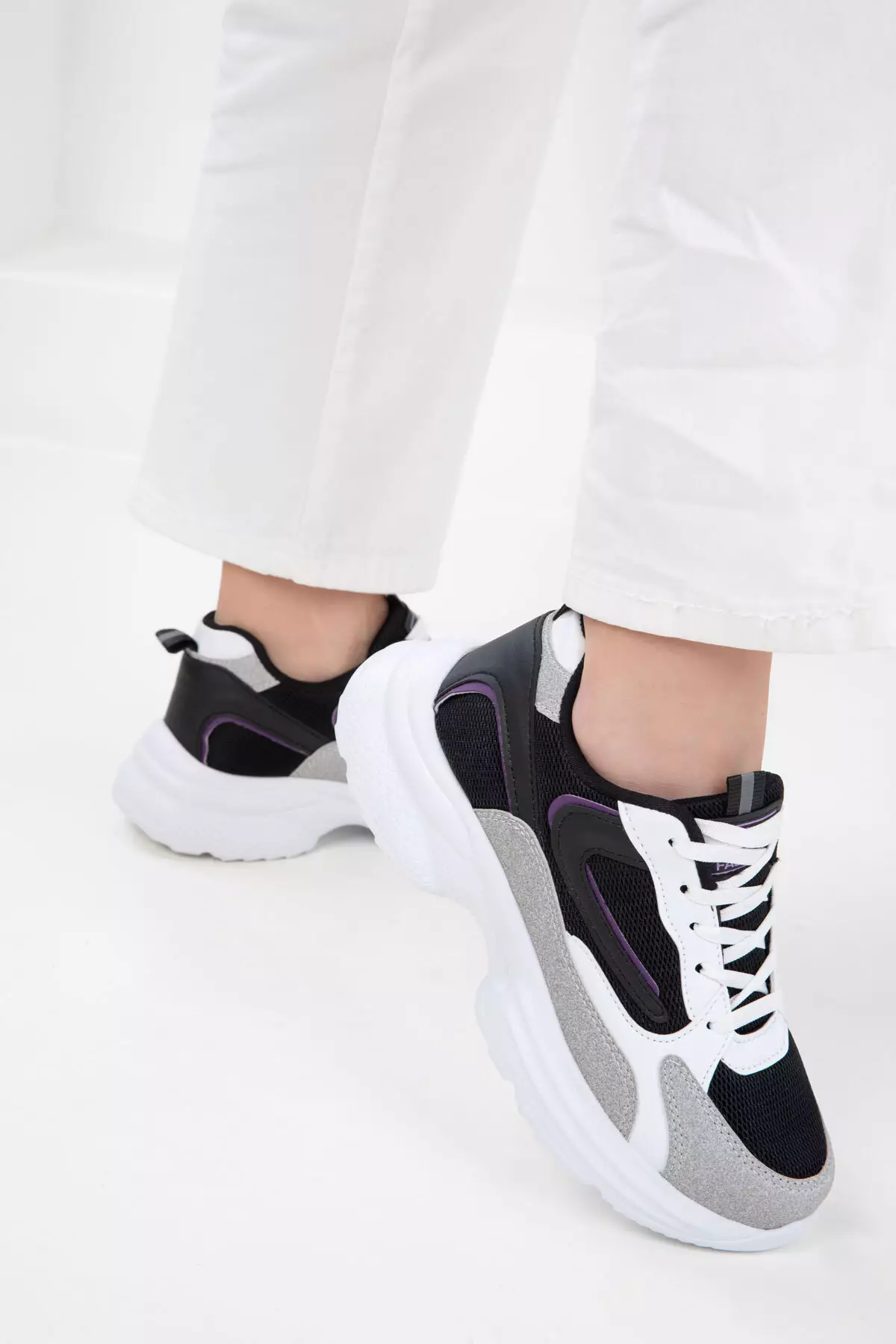 White-Black-Purple Women's Sneaker 20413