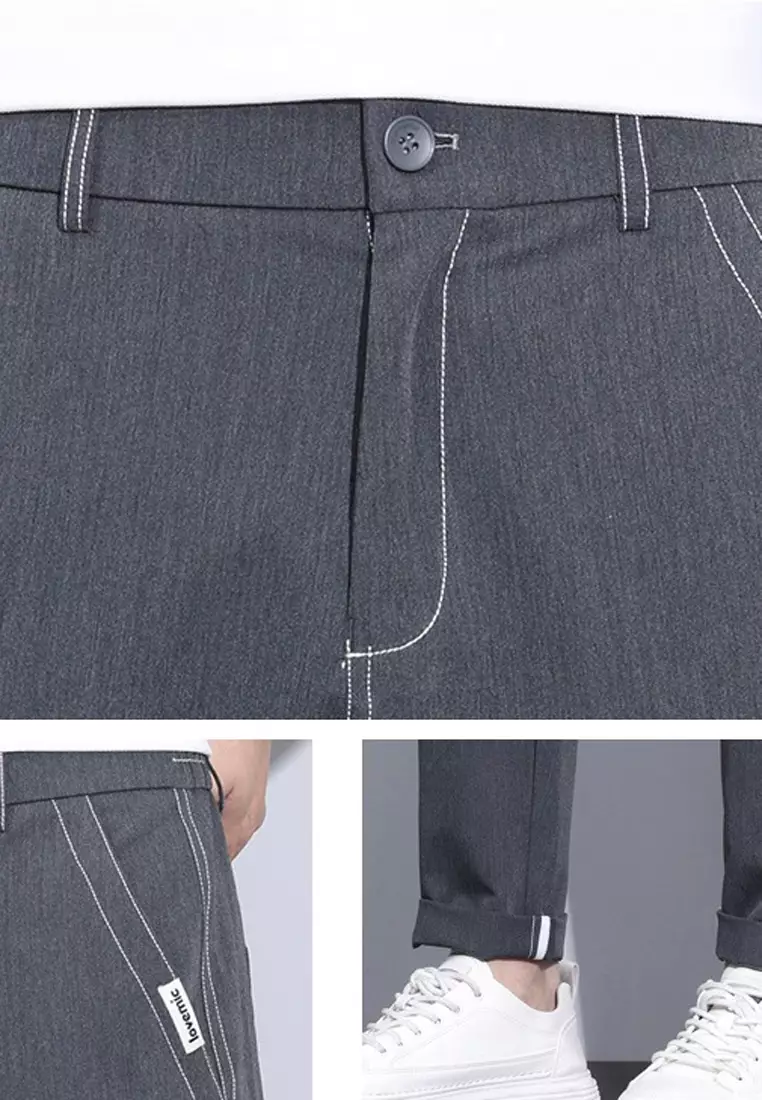 彈性腰圍修身長褲