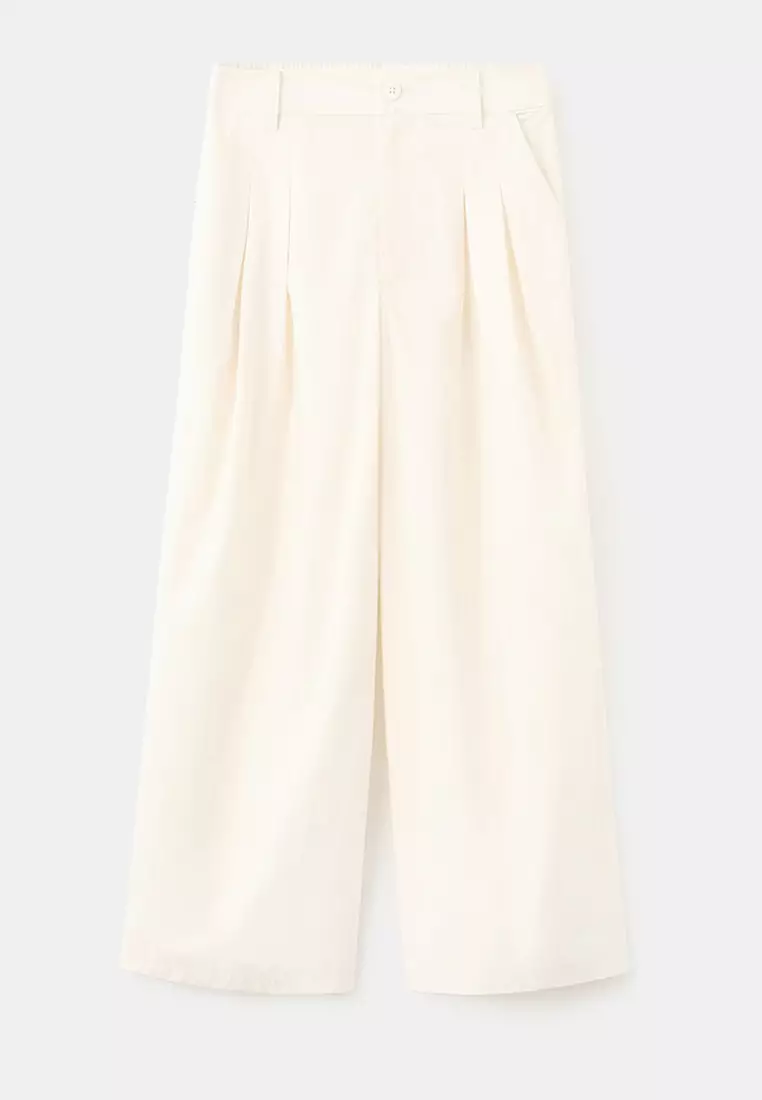Wide Leg Cropped Trousers With Darts