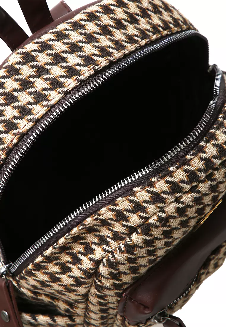 Afra Tas Ransel Mini Wanita Backpack Desain Unik Material Kain ORIGINAL - Brown Coffee