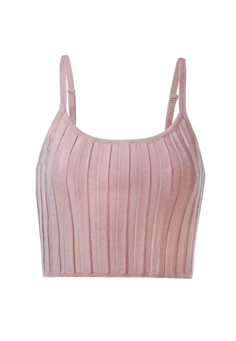 Rib Knit Spaghetti Crop Top di Mocha