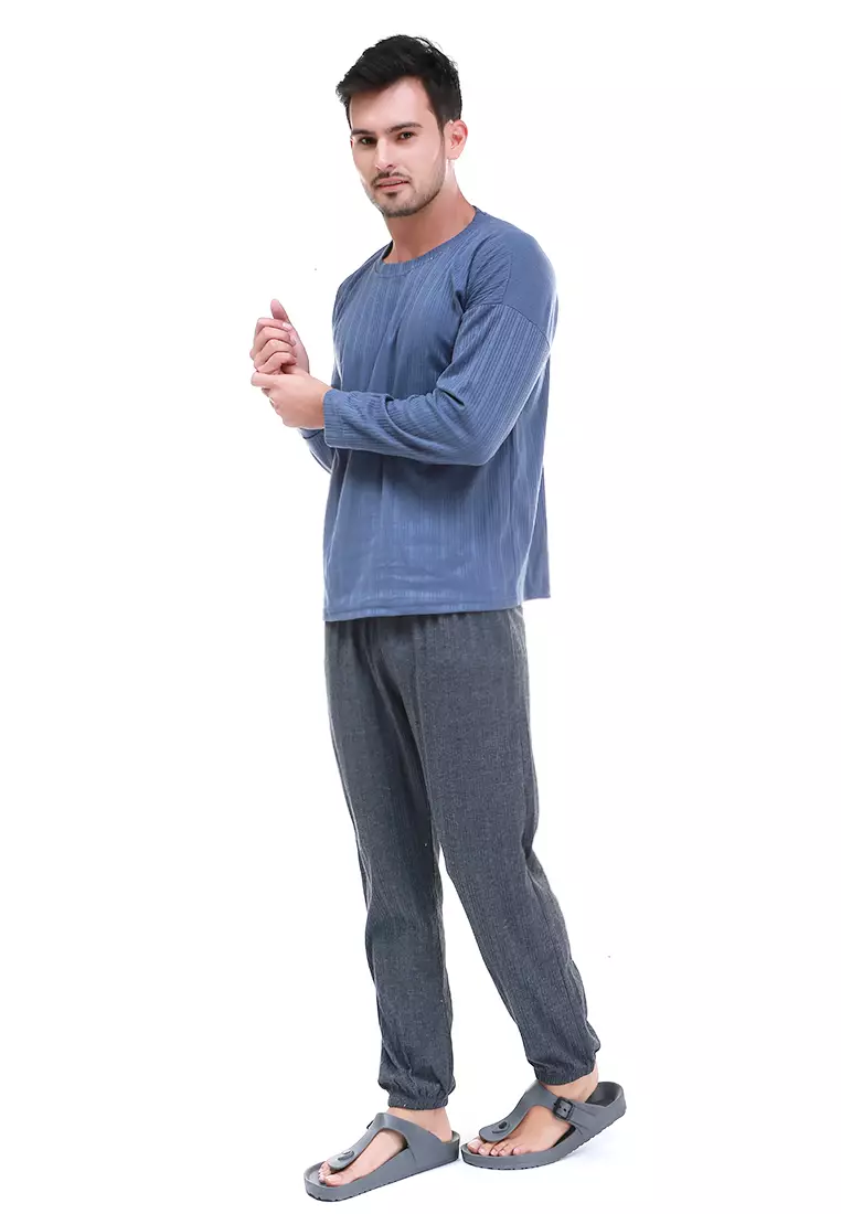 Klicin Setelan Baju Tidur Piyama Pria Polos One Set Sleepwear Pajamas Material Fabric ORIGINAL