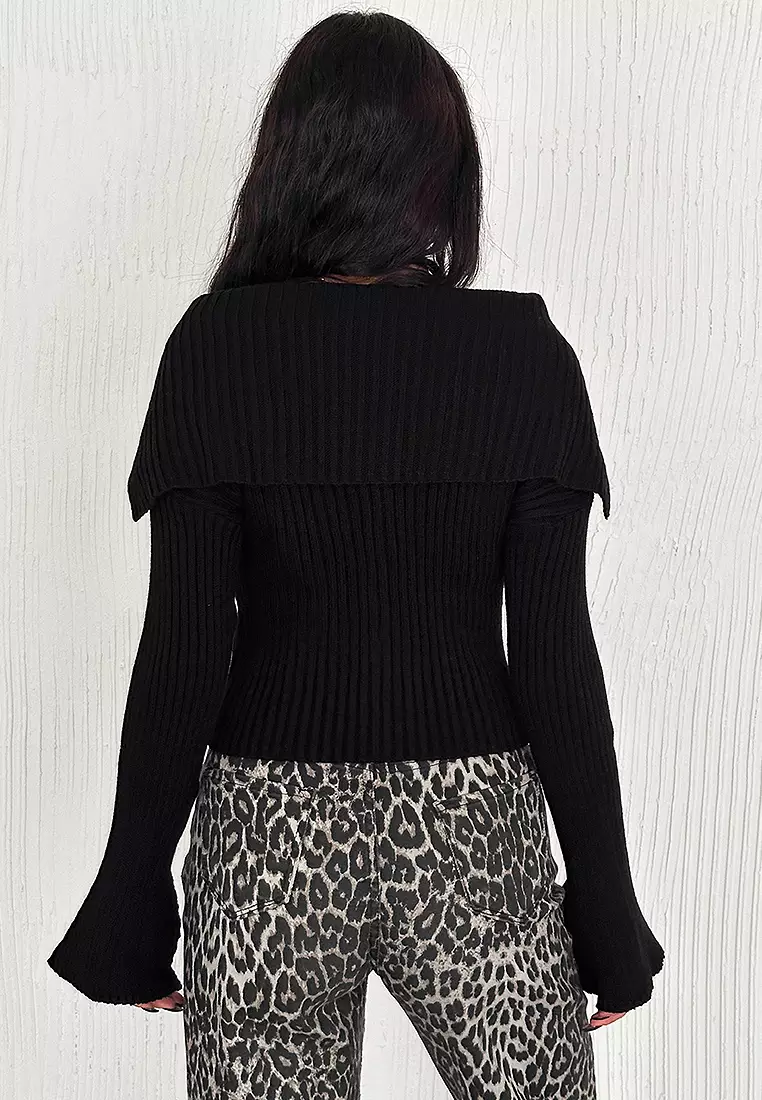 Off Shoulder Zip Sweater