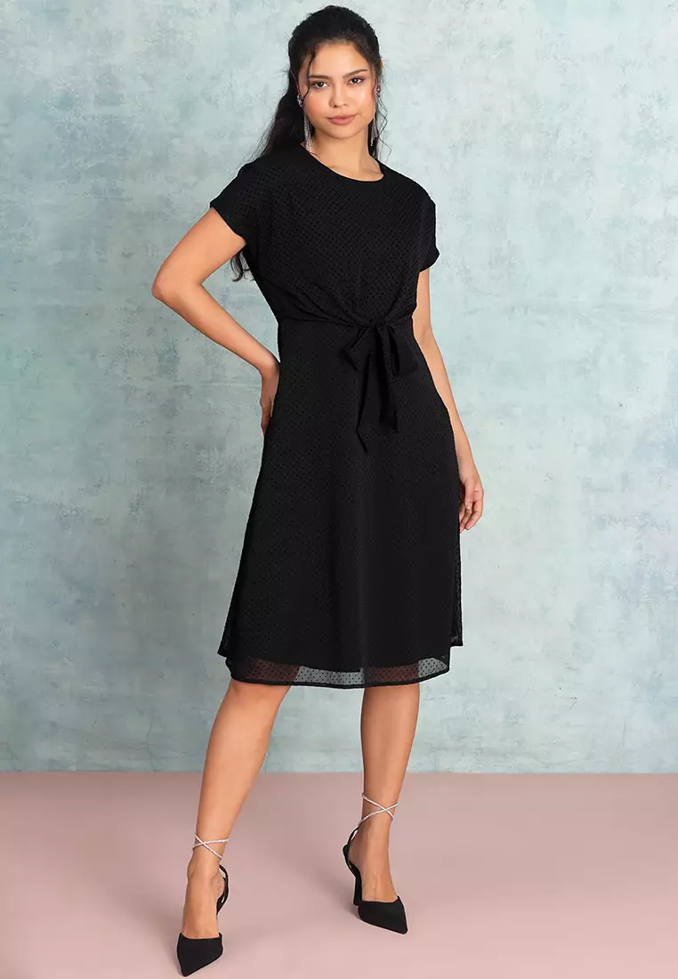 Black Front Tie Up Mini Dress