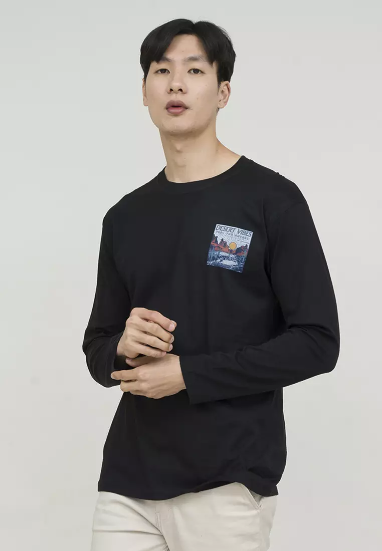 Kaos cotton combed lengan panjang pria hitam houseofcuff desert vibes