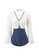 A-IN GIRLS white and blue Elegant Low V Colorblock One Piece Swimsuit 75D5DUSA41567CGS_4