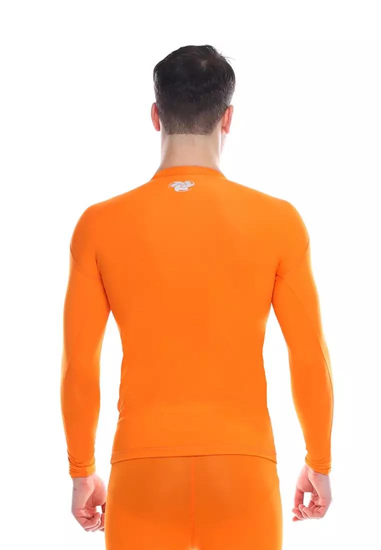 Tiento Man Baselayer Baju Ketat Manset Olahraga Pria Long Sleeve Orange Rashguard Sport Original