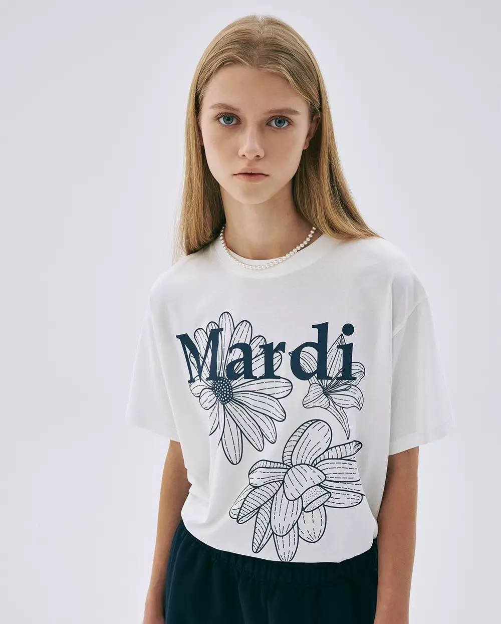 Tshirt TRIPLE FLOWER Ivory Navy