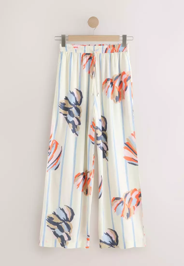 Pull On Wide Leg Trousers With Linen