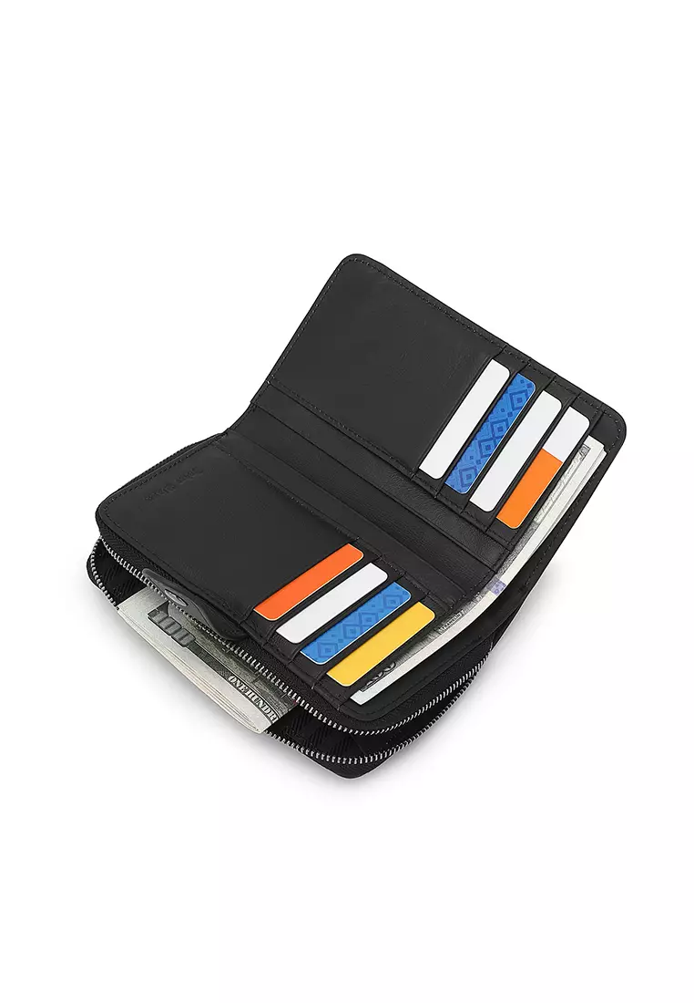 Unisex Genuine Leather RFID Blocking Wallet - Black