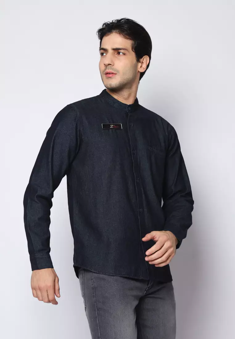 Kemeja Denim Glorys Krah Mandarin K-Bobok L/S Light Black 182504