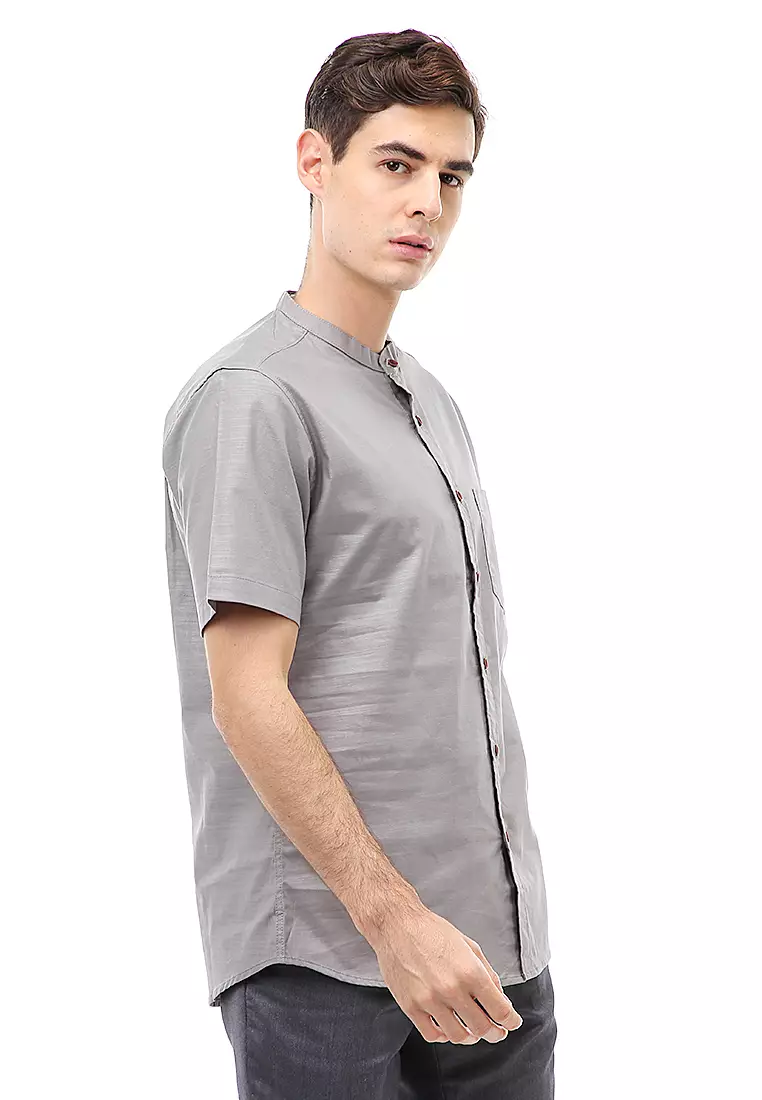 Dwan Atasan Kasual Kemeja Koko Pria Slim Fit Lengan Pendek Material Cotton ORIGINAL - Ash Gray