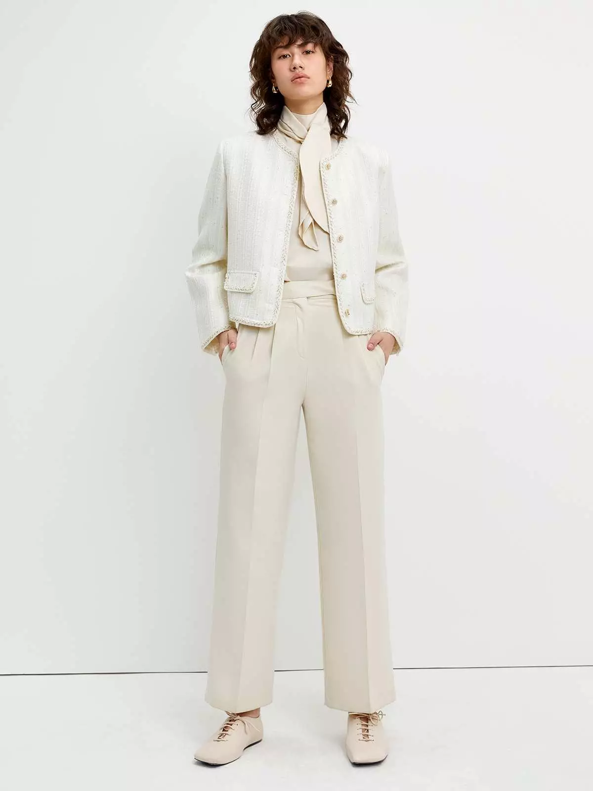 Sequin Textured Blazer - Cream