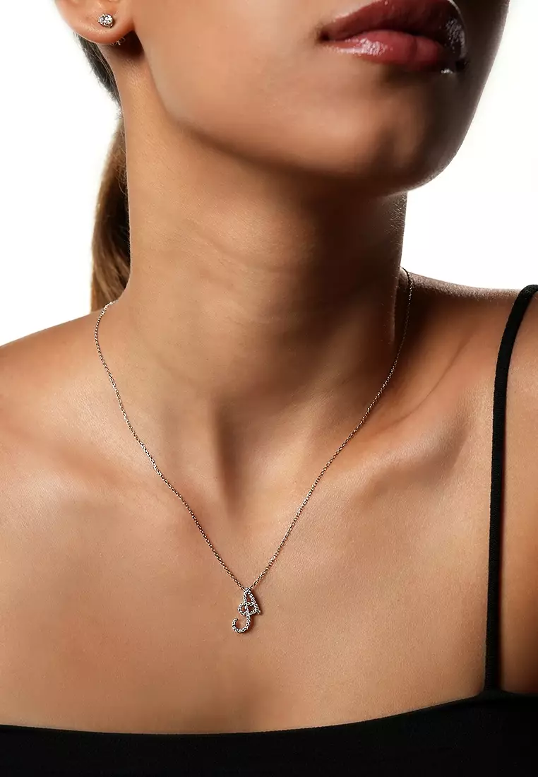 Pavé Lab Grown Diamond 'A' Initial Pendant in White Gold D/E-VVS/VS (0.22ct TDW) with chain