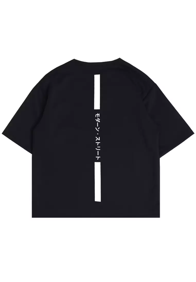 MTK54 Kaos Oversize Distro Pria Osaka Katakana Back Vertikal Hitam