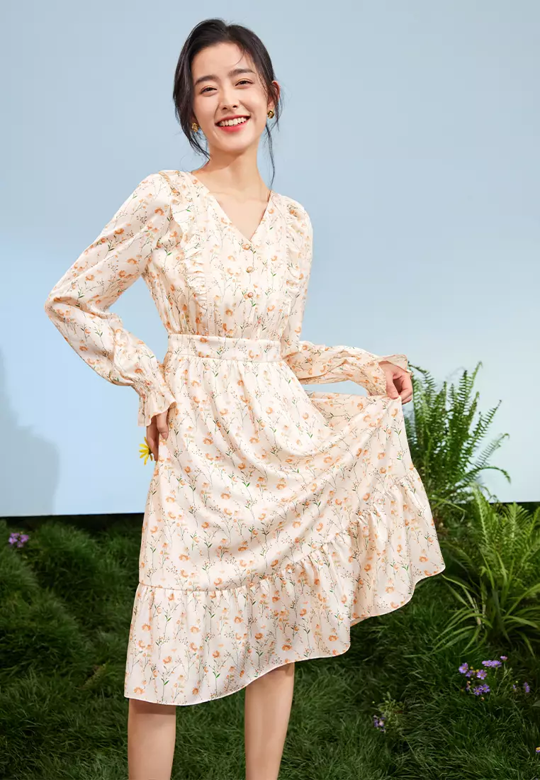 Ruffle Sleeve and Hem Summer Midi Dress