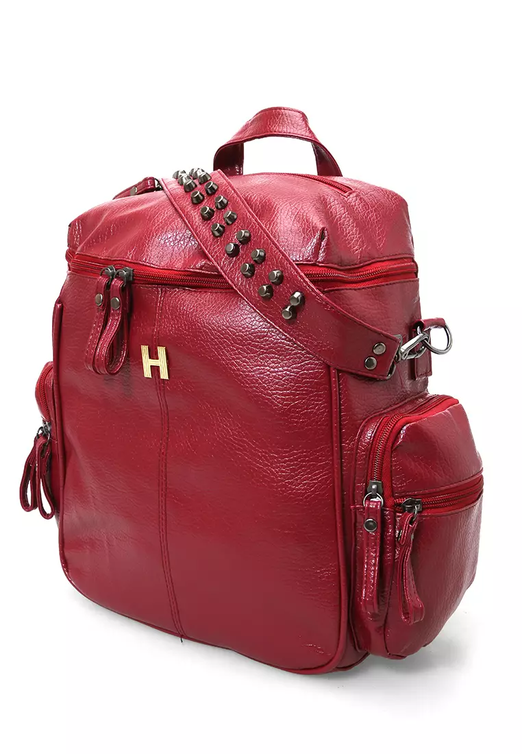 Afra Tas Ransel Wanita Large Compartment Backpack Uniqe Design Material Leather ORIGINAL - Red