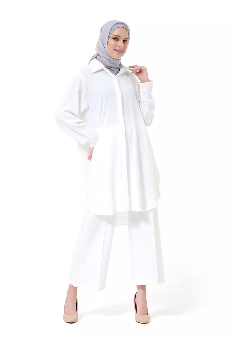 Azzahra Tunik Panjang Muslimah Wanita Long Sleeve Regular Fit Premium High Quality - White