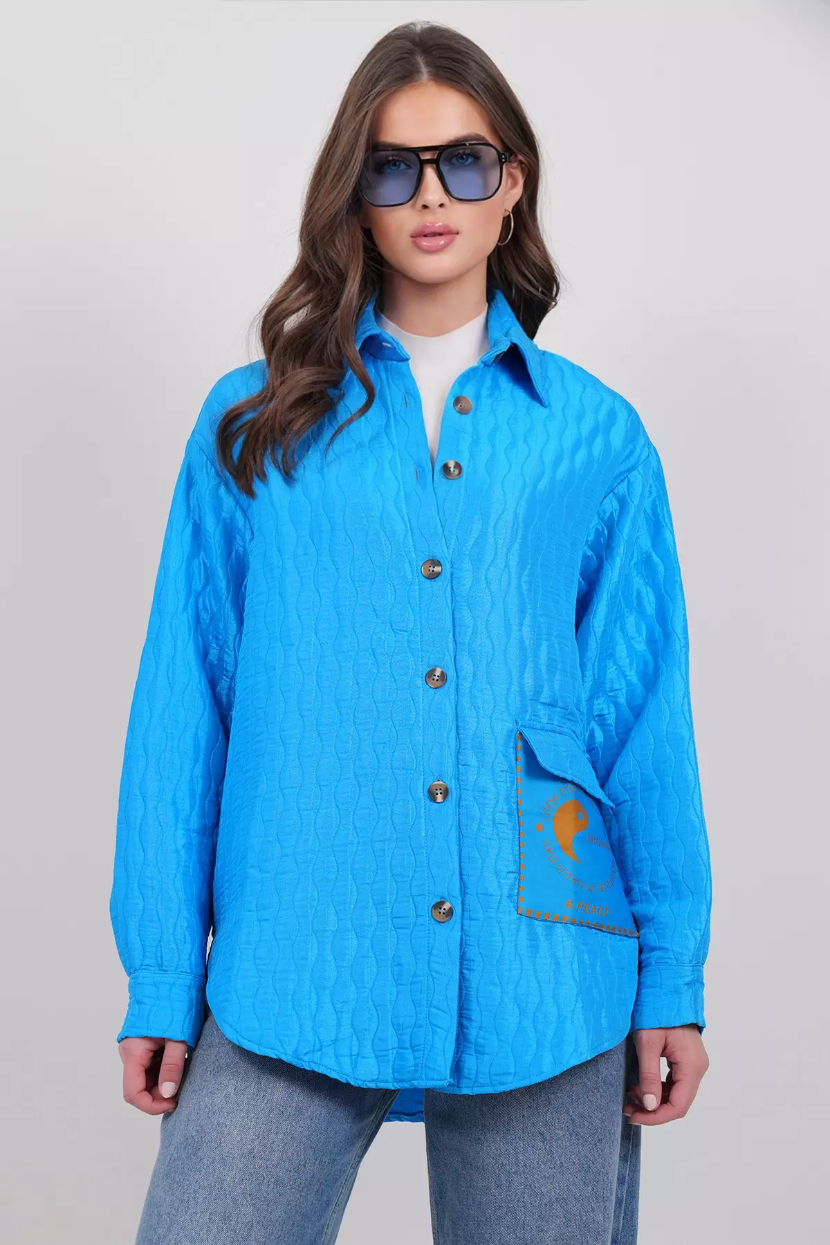 Women'S Cobalt Pocket Detailed Quilted Shirt Jacket Alc-X14986