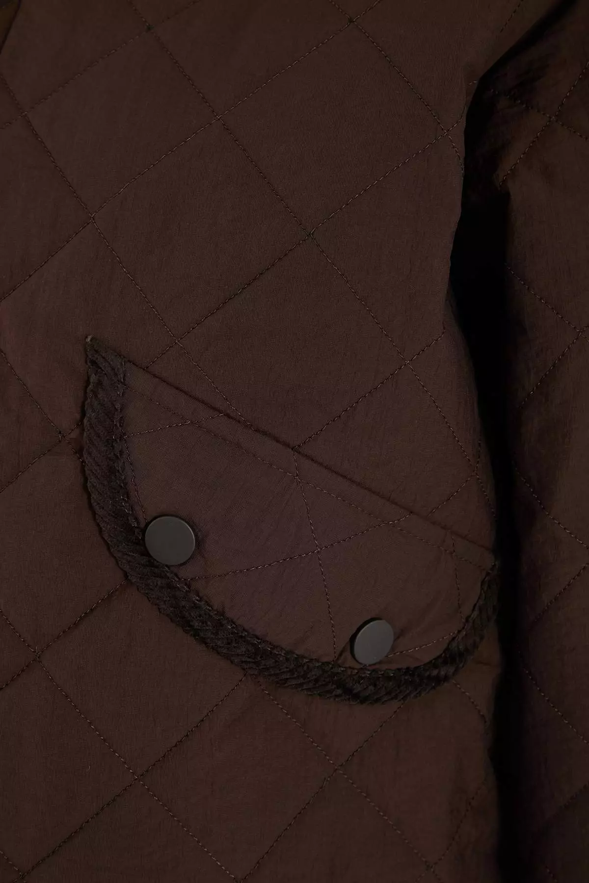 Brown Oversize Quilted Velvet Collar Detailed Seasonal Coat Twoss26Mo24
