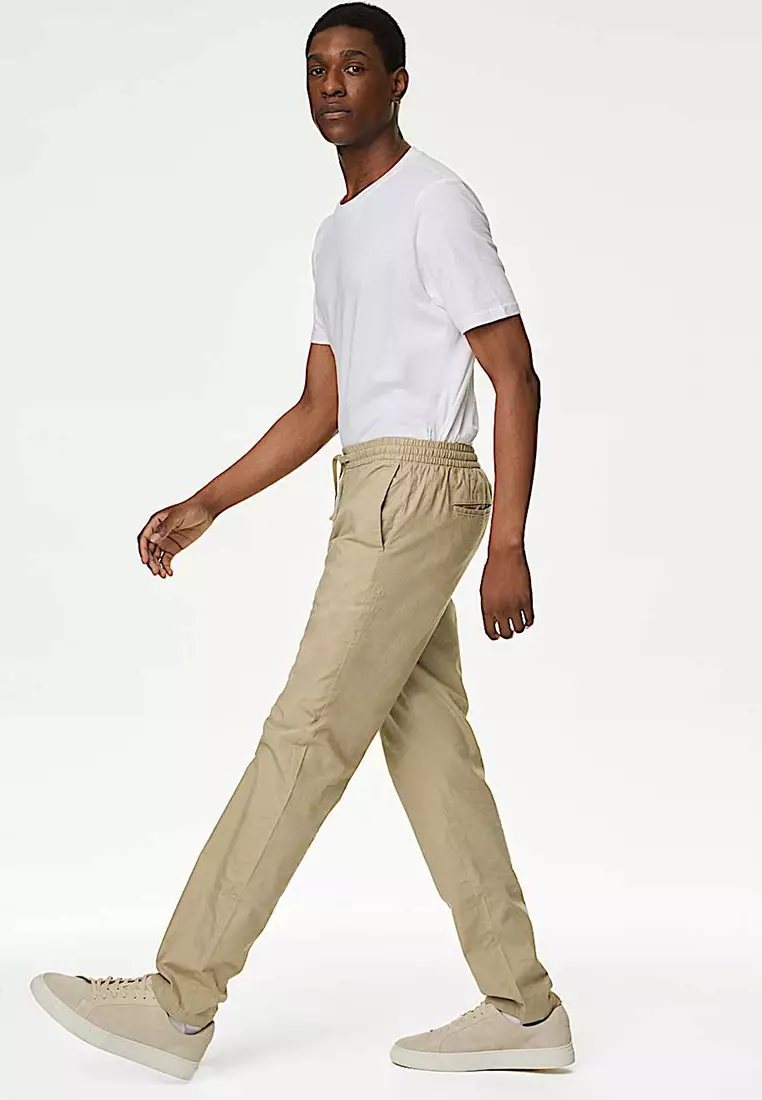 Tapered Fit Linen Blend Trousers