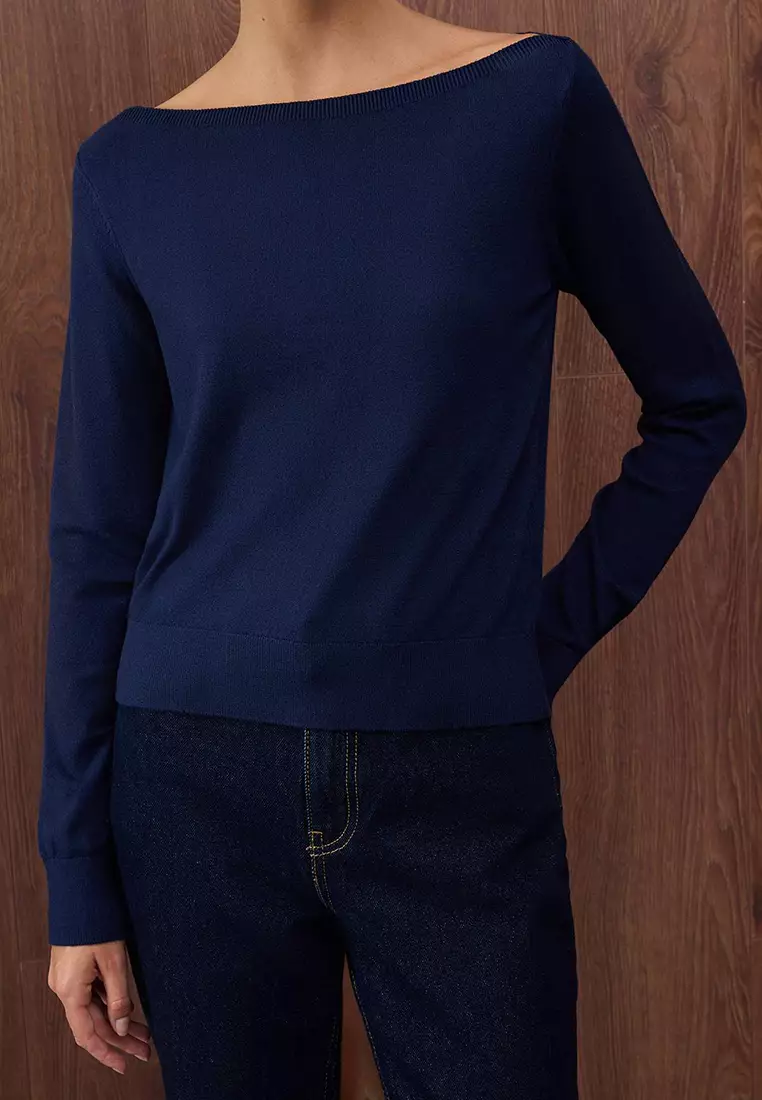 Special Collection Navy Blue Premium Yarn/Special Yarn Trend Knitwear Sweater Twoaw26Kz00159