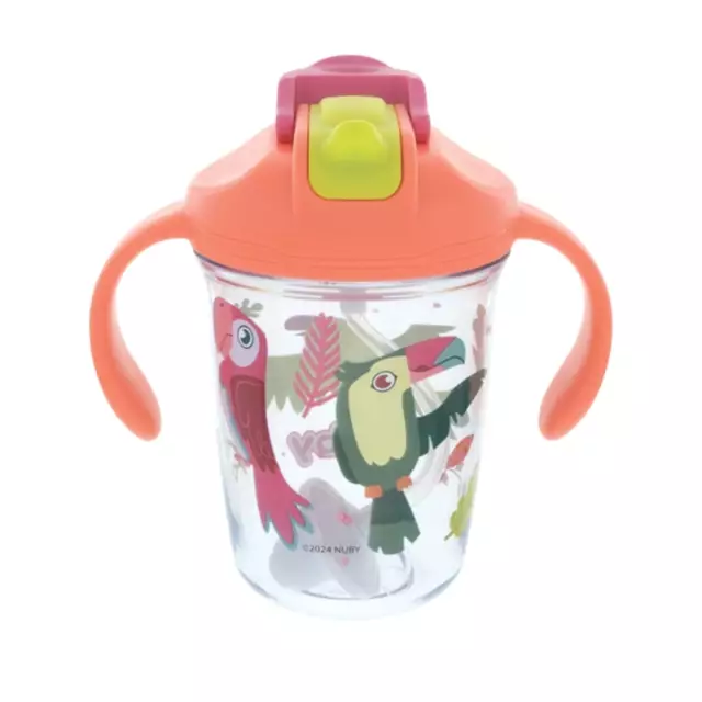 Nuby 2 Handle Multifunction Flip-It Cup 240ml Birds - Botol Minum Anak BPA Free 2 in 1 12M+
