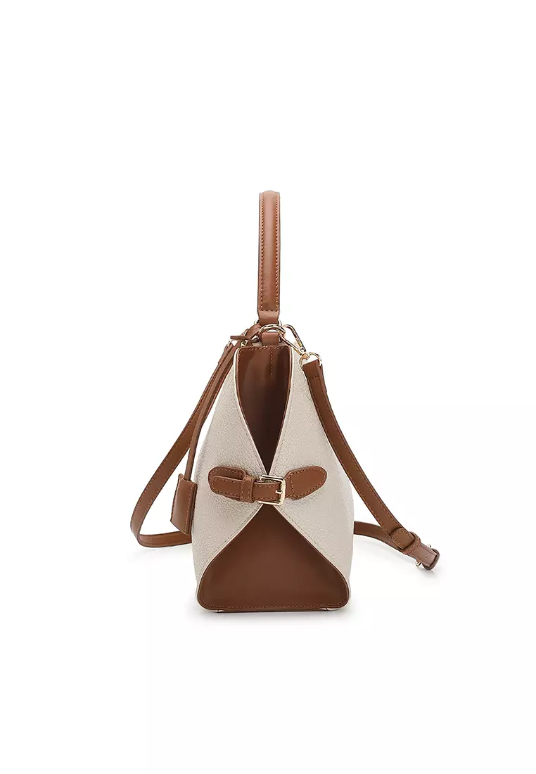 Women's Top Handle Bag / Sling Bag / Crossbody Bag / Shoulder Bag (Tas Tangan Wanita / Tas Selempang Wanita / Tas Bahu Wanita) - Krem / Cokelat