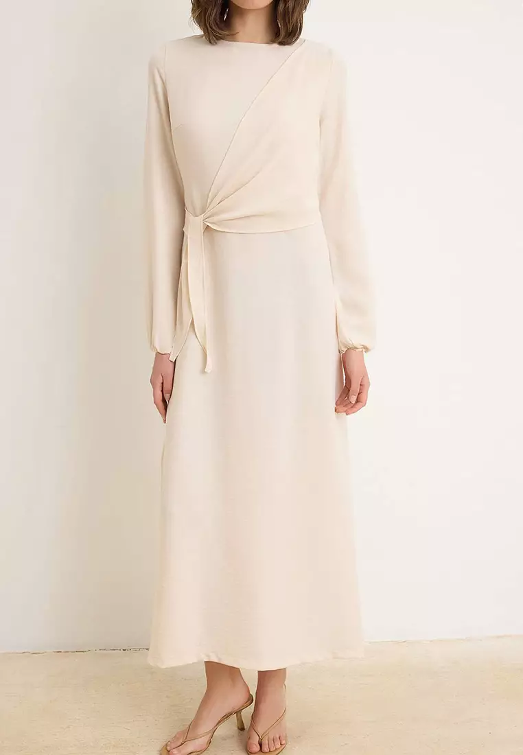 Ecru Linen Look Woven Dress Tctss25Eb00129
