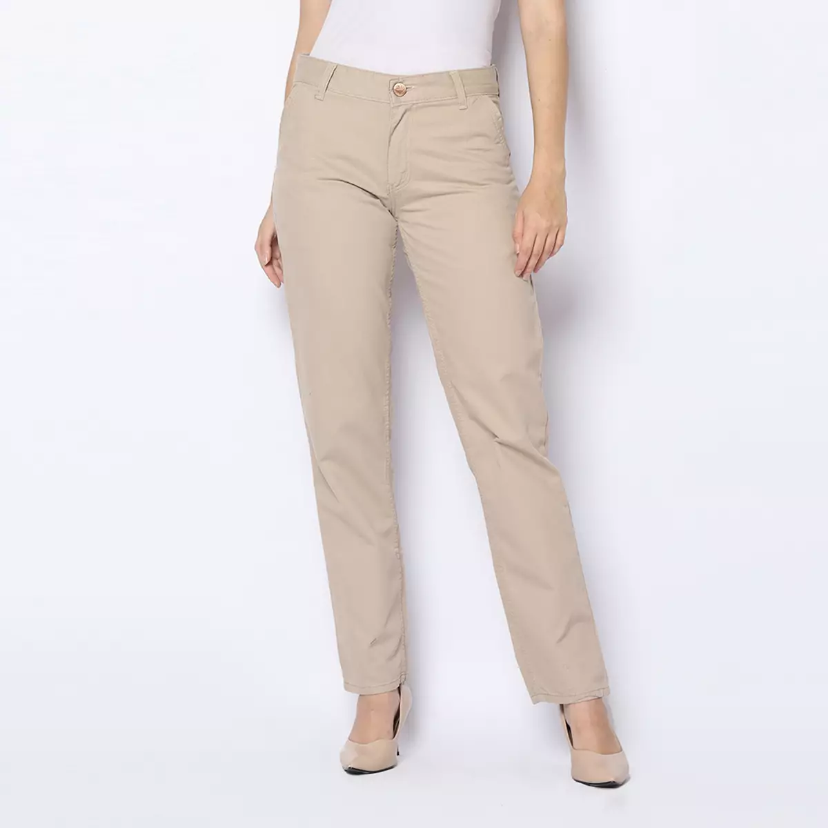 Twill Celana Panjang Wanita Slim Fit Cheerful Light Khaki 222508