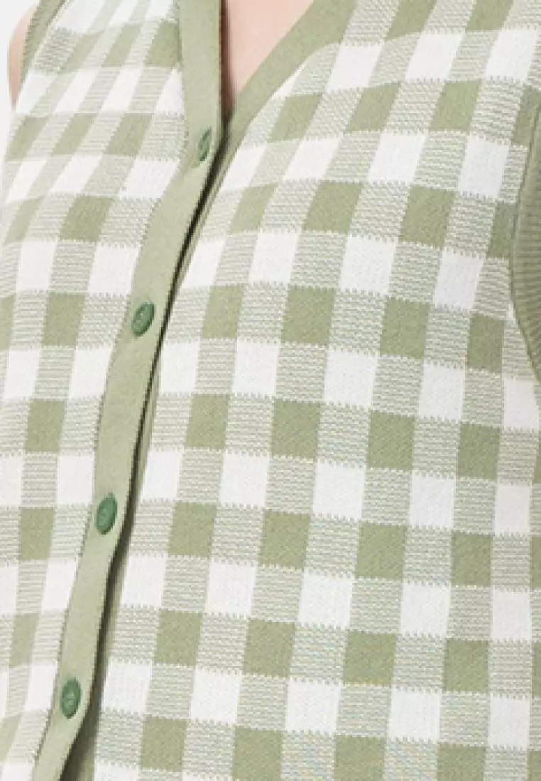 Button Knit Vest Checker in Green
