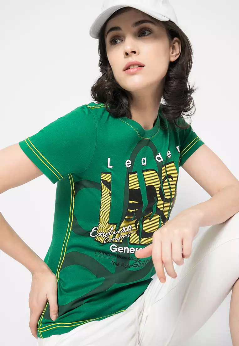 LGS - Kaos Wanita Warna Hijau Motif Sablon LTS.555.O836M.049.C