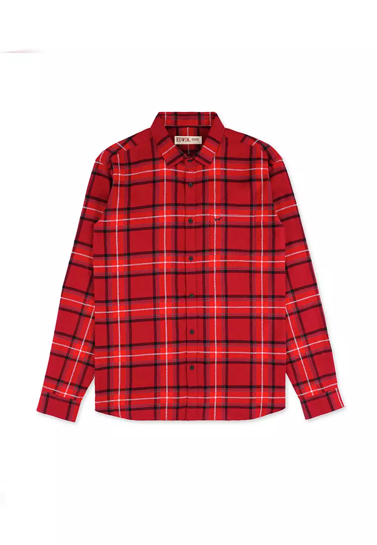 ABNER - RED BLUE Kemeja Flannel Casual Pria Lengan Panjang LS - Top Man Shirt