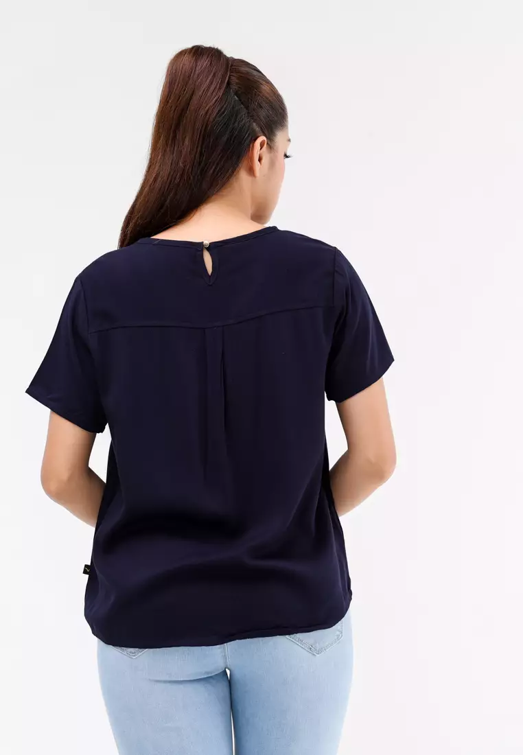 Plain Single Bold Twill Short Sleeve Blouse