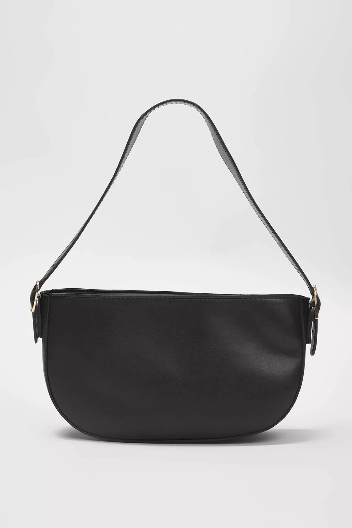 Black Buckle Detailed Women's Mini City Shoulder Bag