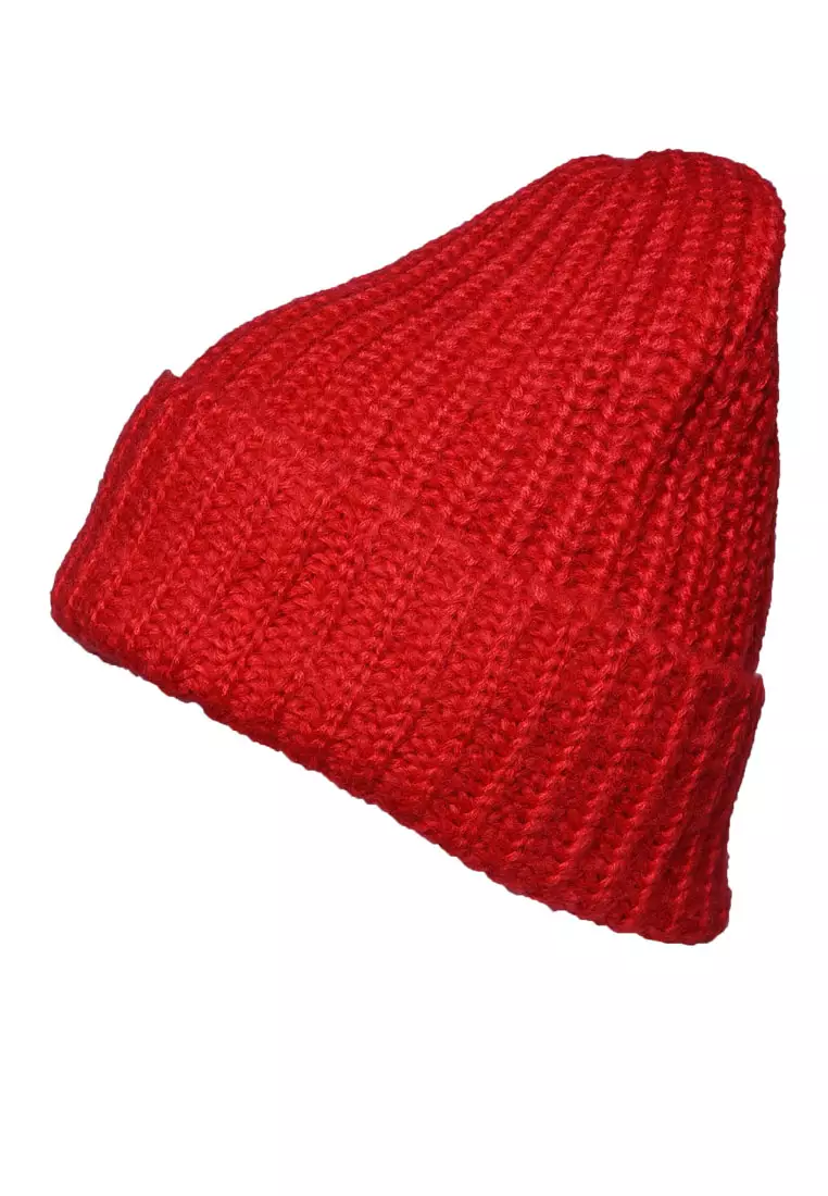 Red Waffle Cuff Beanie