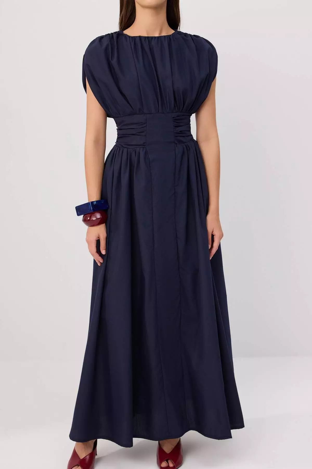 Navy Blue Corset Detailed Maxi Woven Dress Twoss26El00679