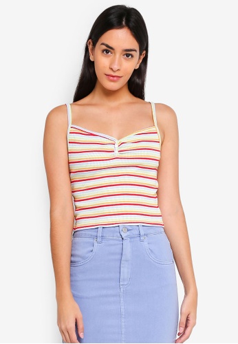 Topshop striped front half button fasten cami crop top Size UK 10 RRP-£16