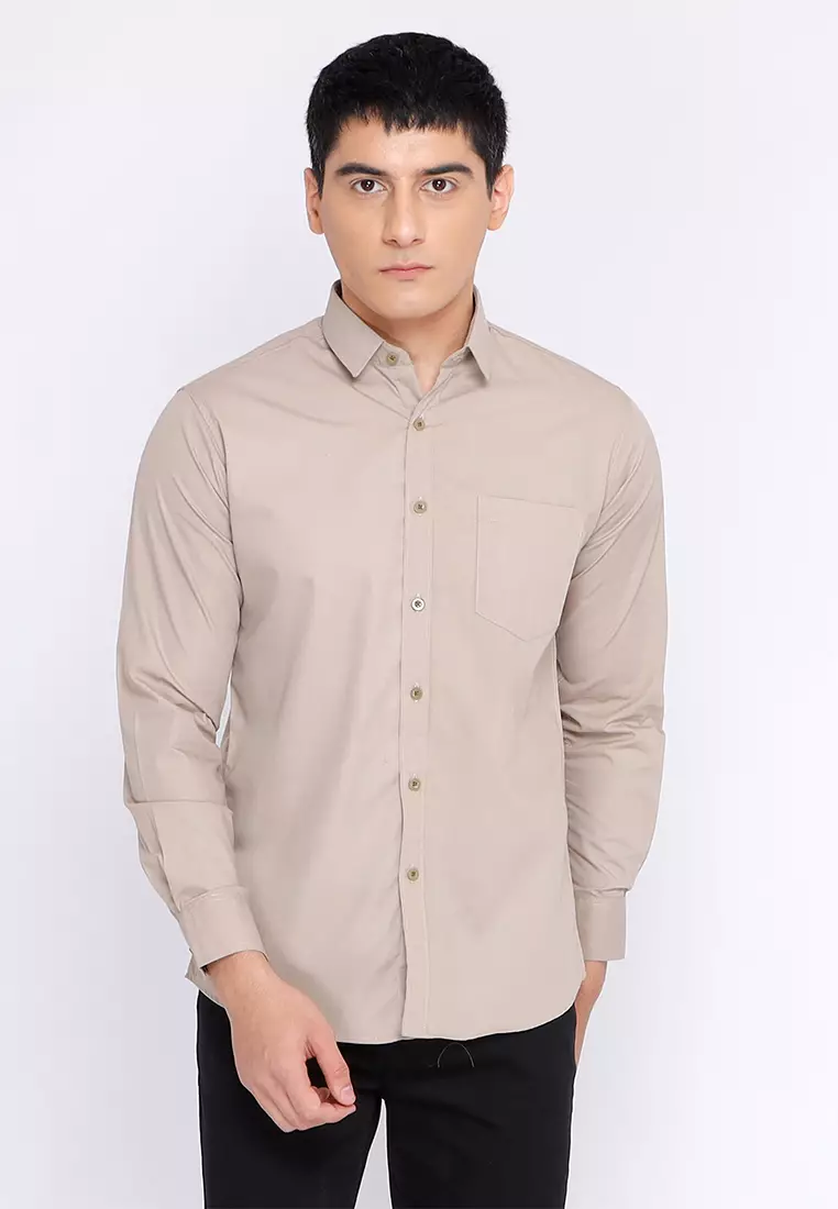 Simple Perfect Kemeja Pria Lengan Panjang Polos | Premium Solid Basic Gallant Shirt 7714 Khaki